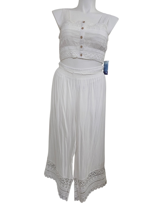 Japna Pants - Japna White Crochet-Hem Wide Leg Pants